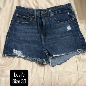 Levi's Distressed Dark Blue Denim Cutoff Shorts
